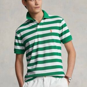 Ralph Lauren Green and White Striped Polo Shirt size XL